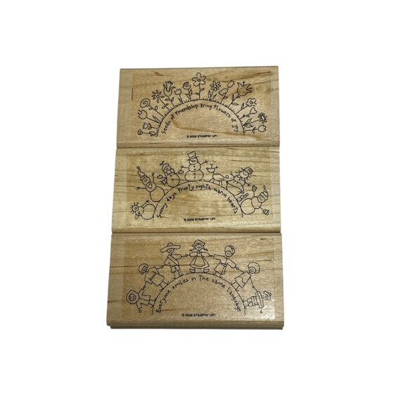 Stampin Up! The World Over Wood Rubber Stamp Set Of 3 2006 Retired - Picture 3 of 5
